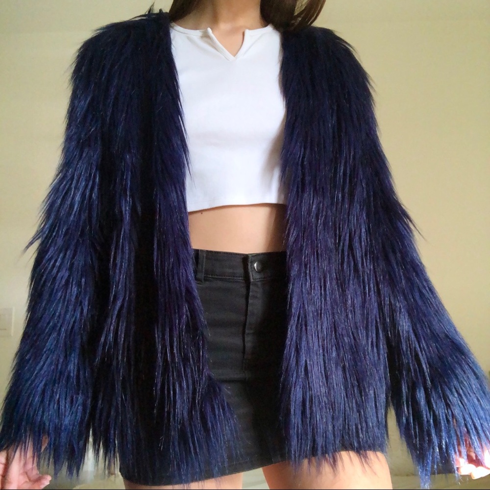 Deep Blue Navy Fur Jacket